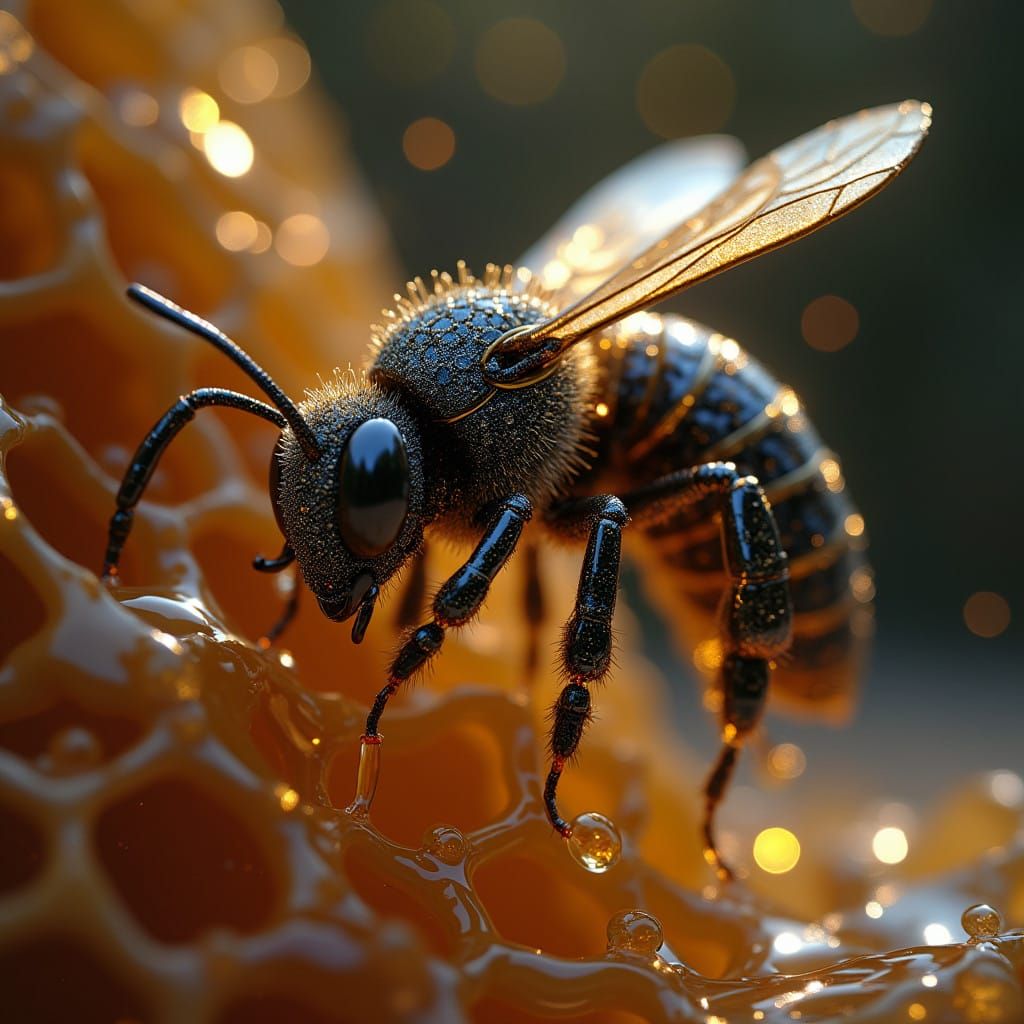 Dazzling Honeybee in Black Diamond Honeycomb