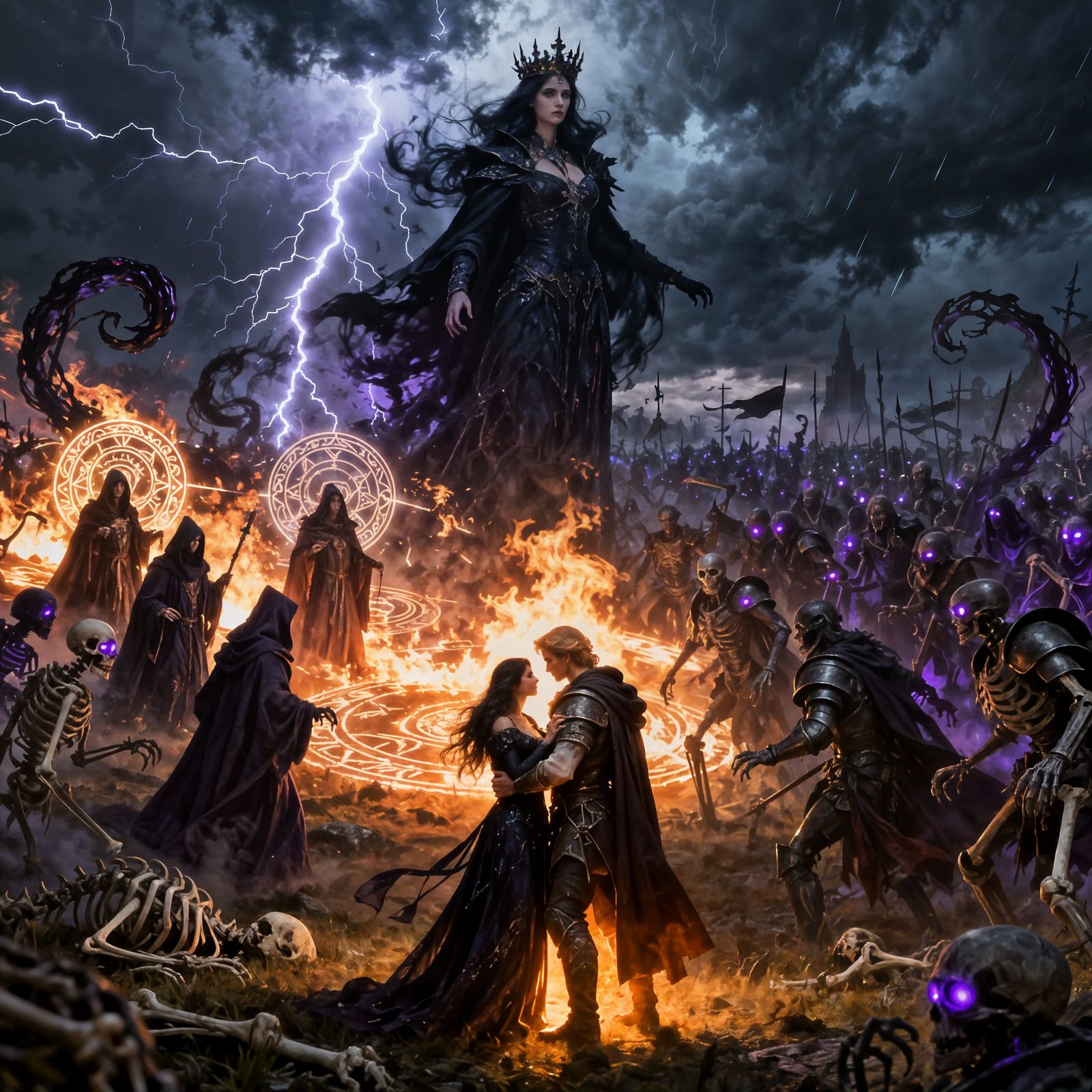 Necromancer Queen and Apprentice Embrace Amidst Epic Battlef...