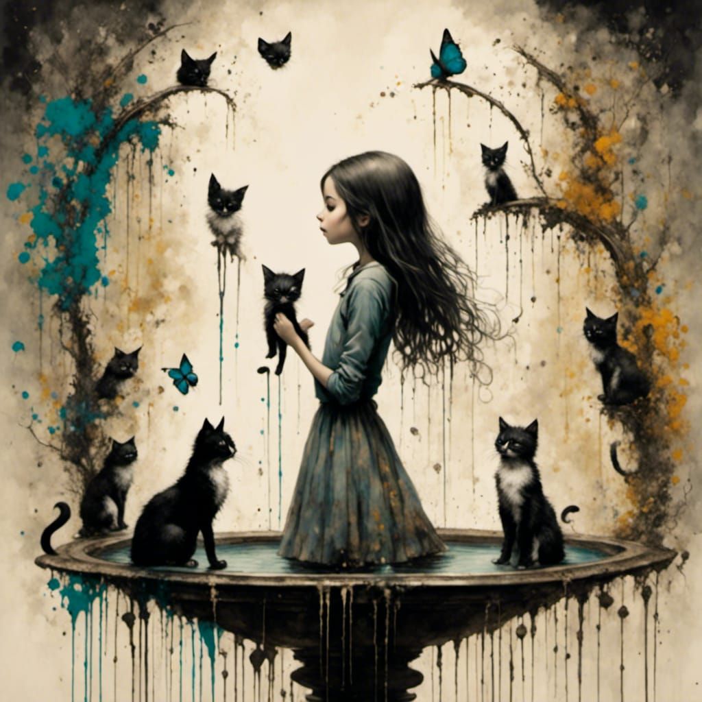 Whimsical House Illustration with Cats