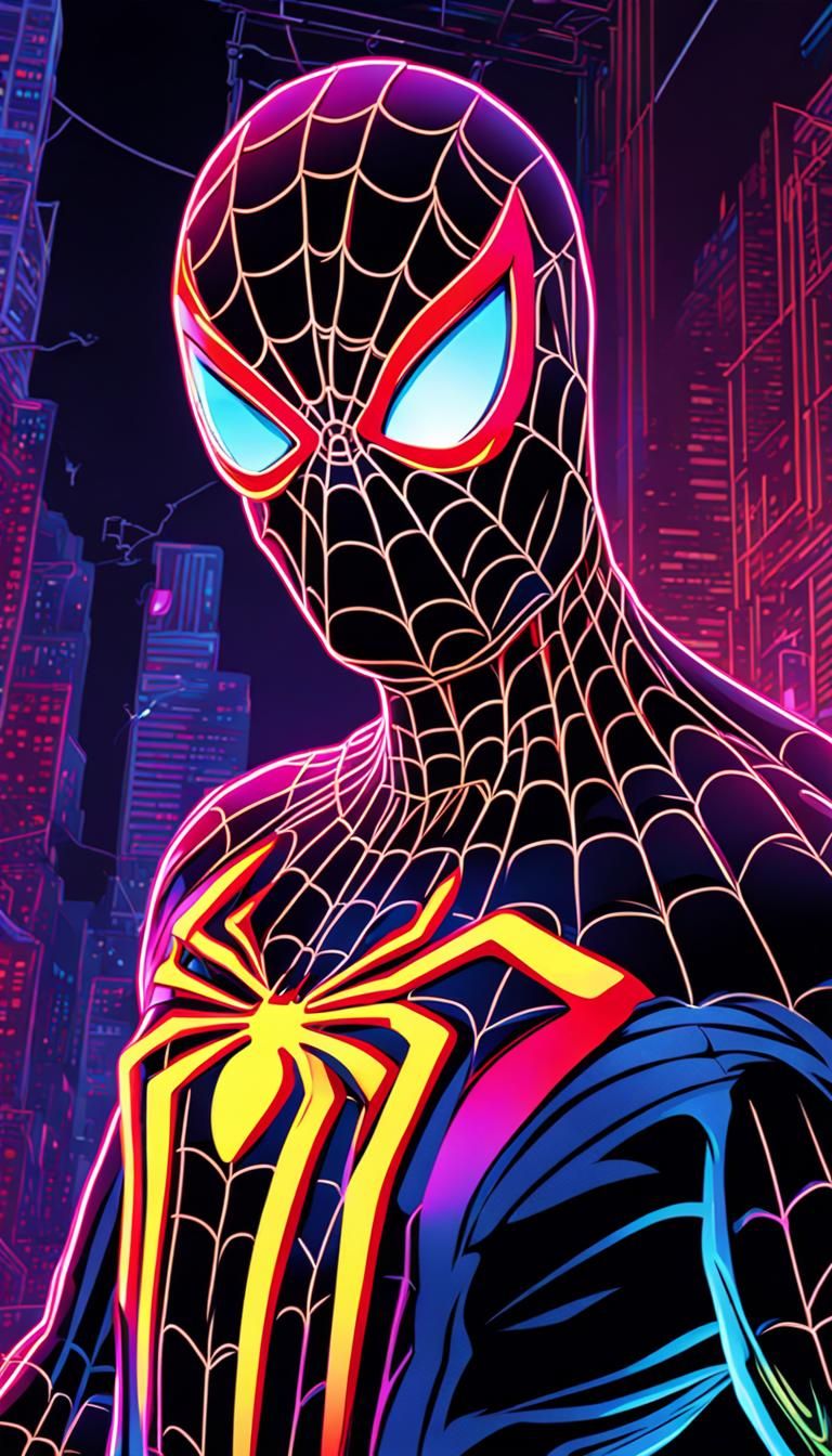 Futuristic Neon Spider-Man in Deep Color