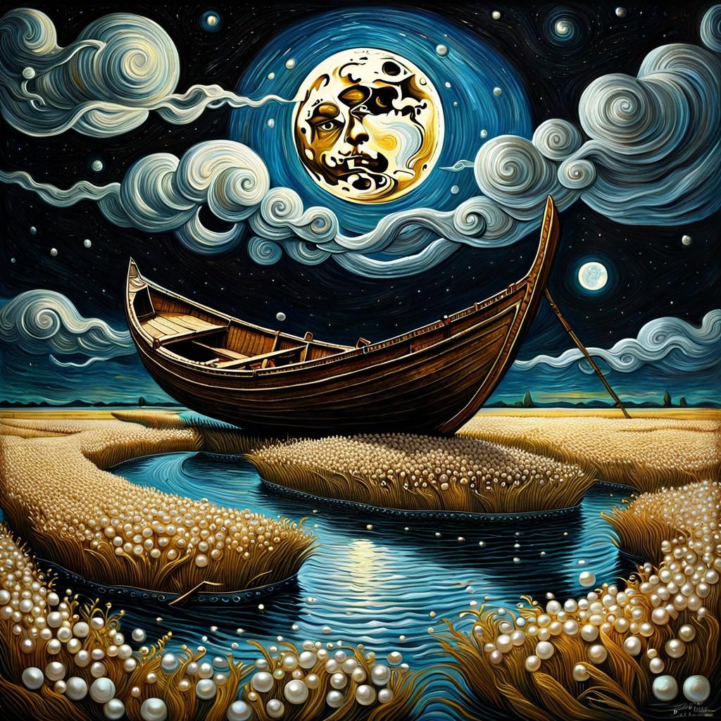 Moon Boat on Pearl Field: A Surreal Masterpiece