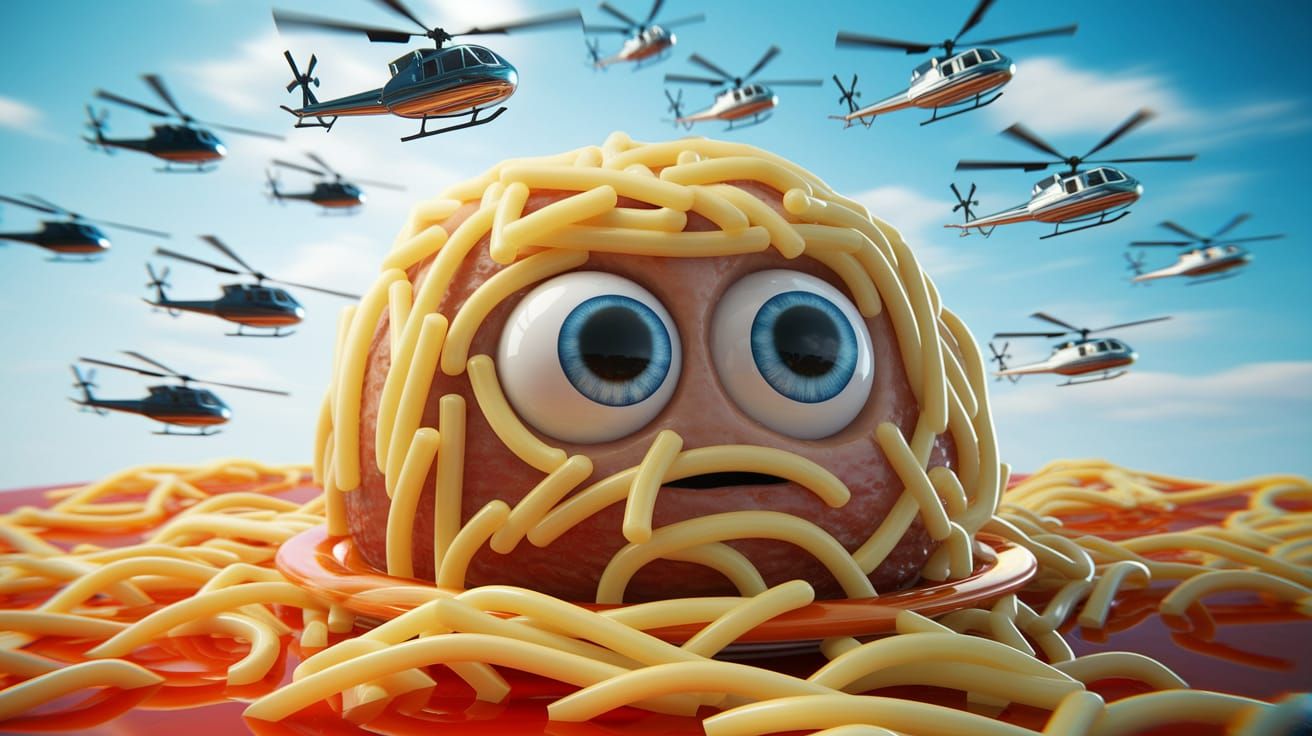 Gargantuan Meatball with Human Face and Whirring Helicopters...