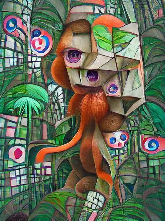 Cubist Orangutan Jungle Illustration in Steampunk Style