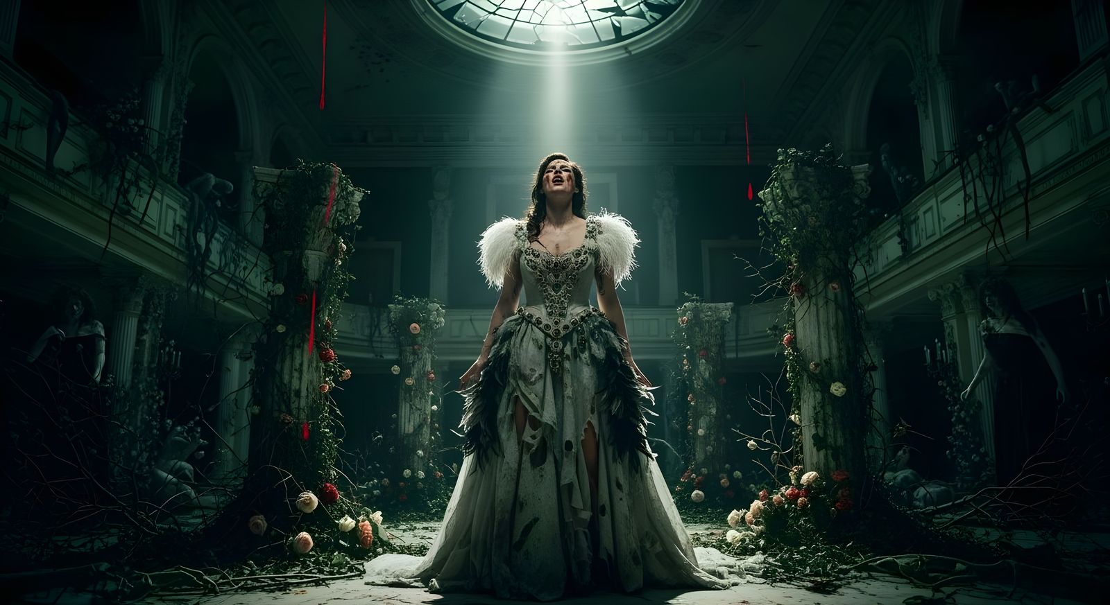 Dramatic Ballroom Scene in Baroque Surrealism Style