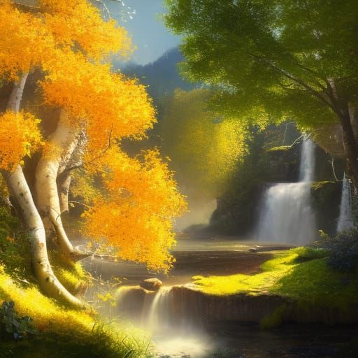 Victorian Garden with Golden Aspen Trees