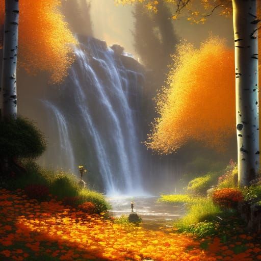 Victorian Garden with Golden Aspen Trees