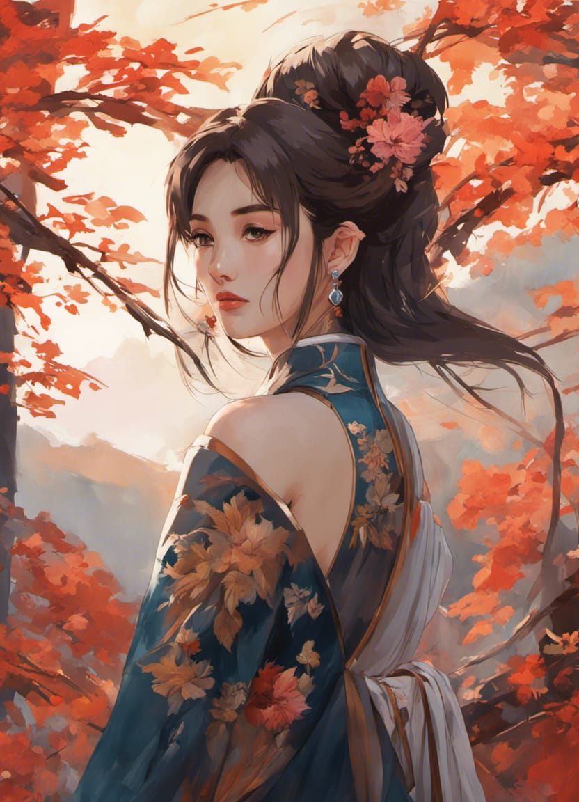 Anime Portrait of Woman in Hanbok with Jewelry