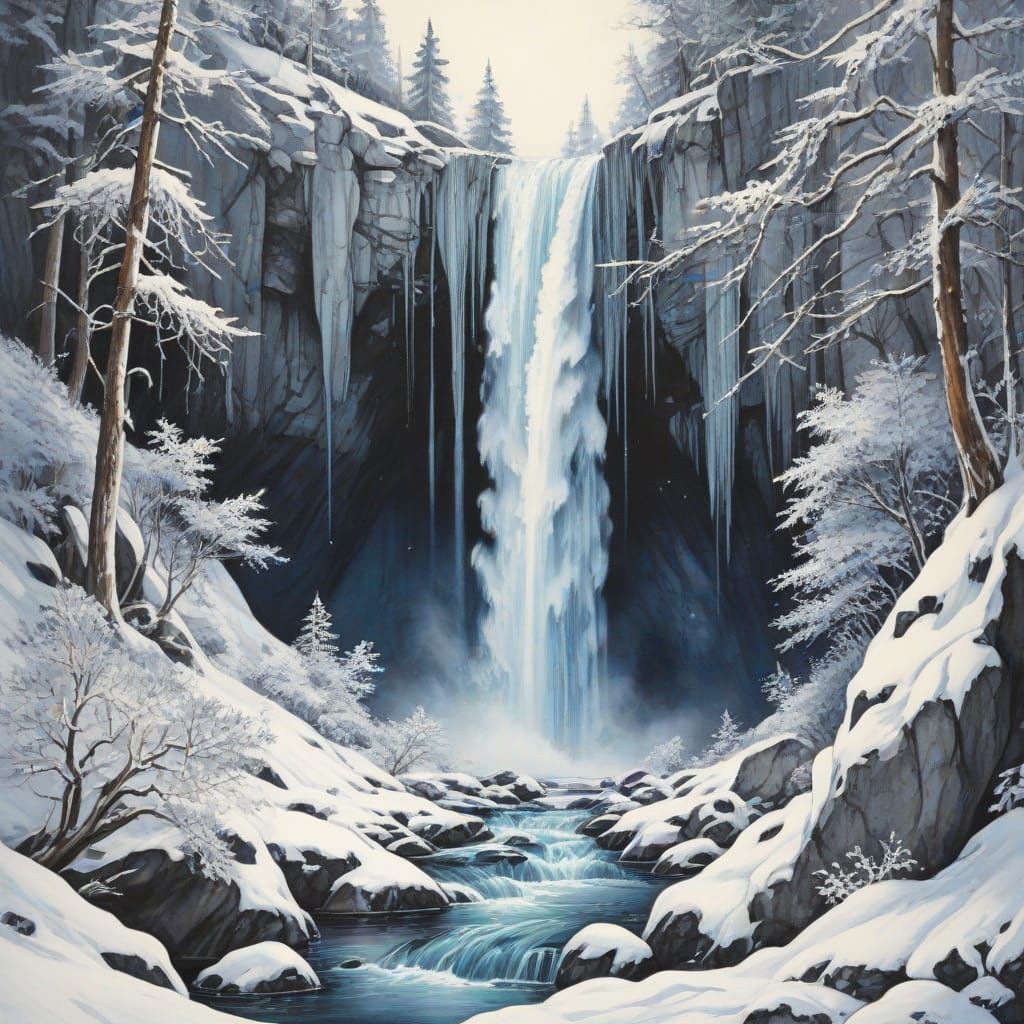 Epic Winter Waterfall in Ulla Thynell Style