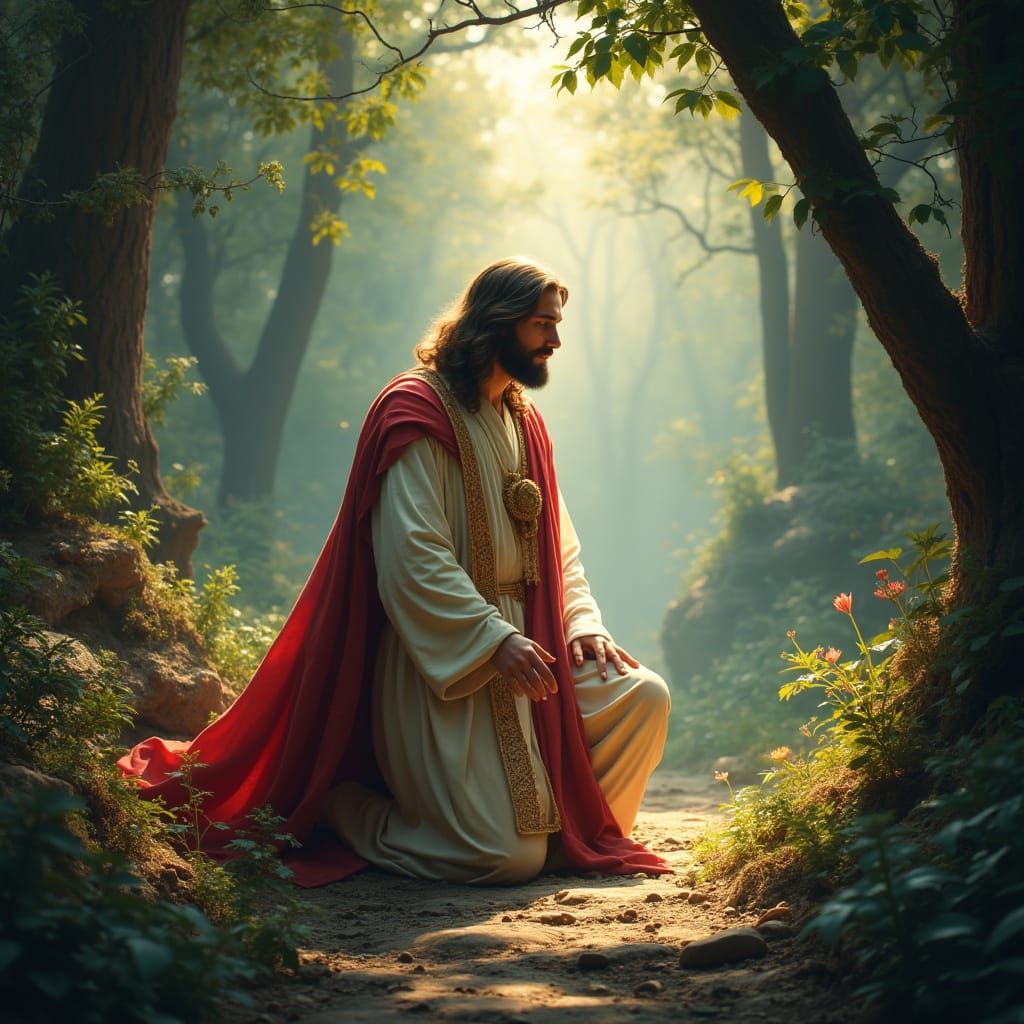 Jesus Praying in Mystical Landscape, Digital Art