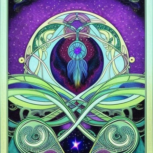 Cosmic Bloom: Galactic Infinity in Art Nouveau Style