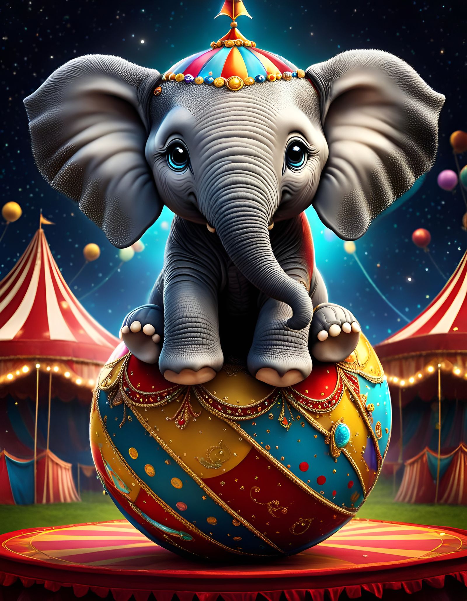 Chibi Elephant Balancing on Circus Ball