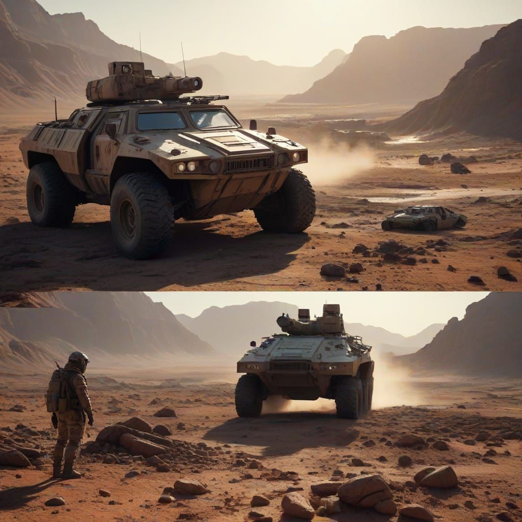 Gritty Martian Conflict in a Futuristic Landscape