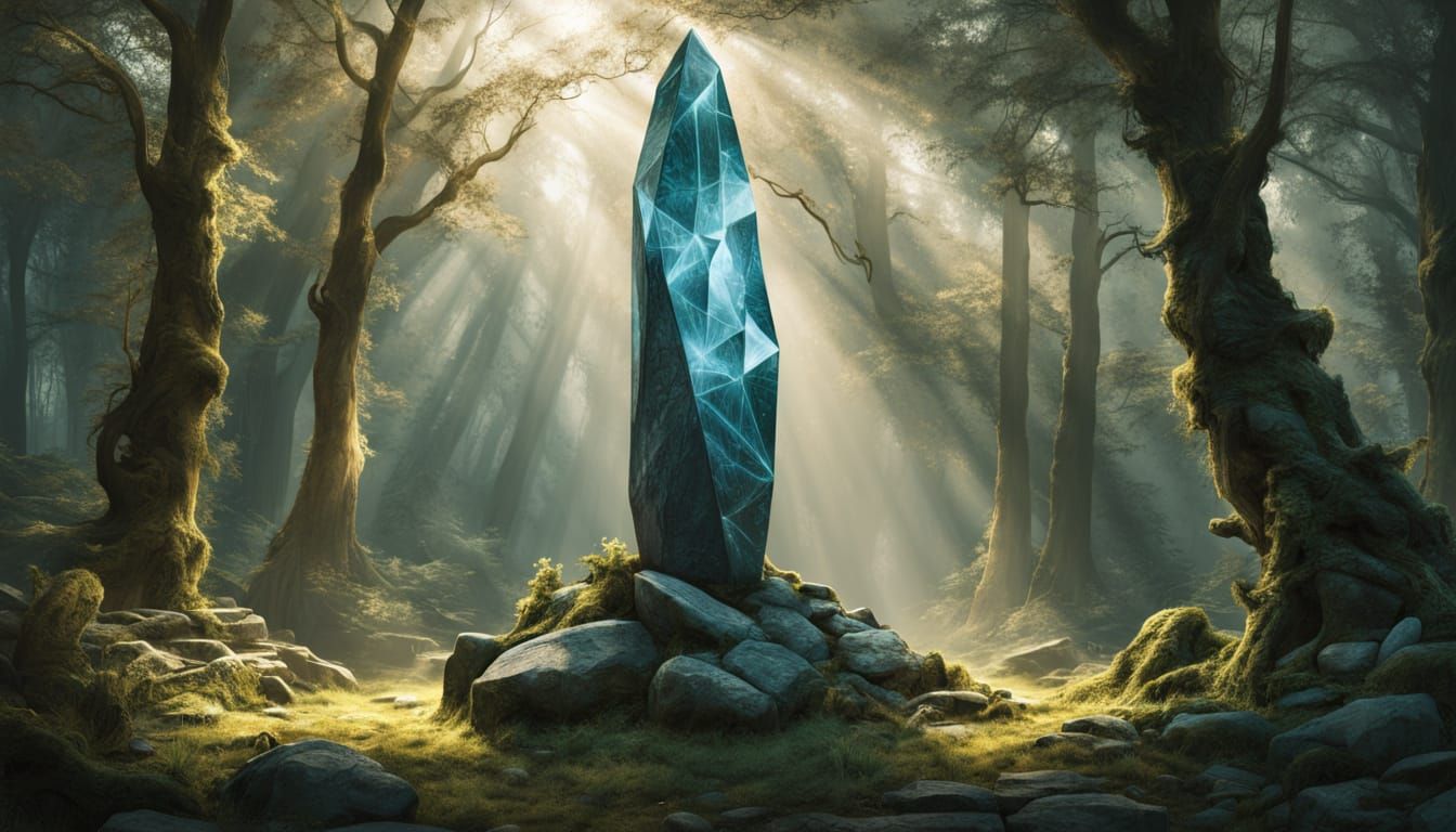 Crystal Menhir in Enchanted Forest, Digital Matte Painting