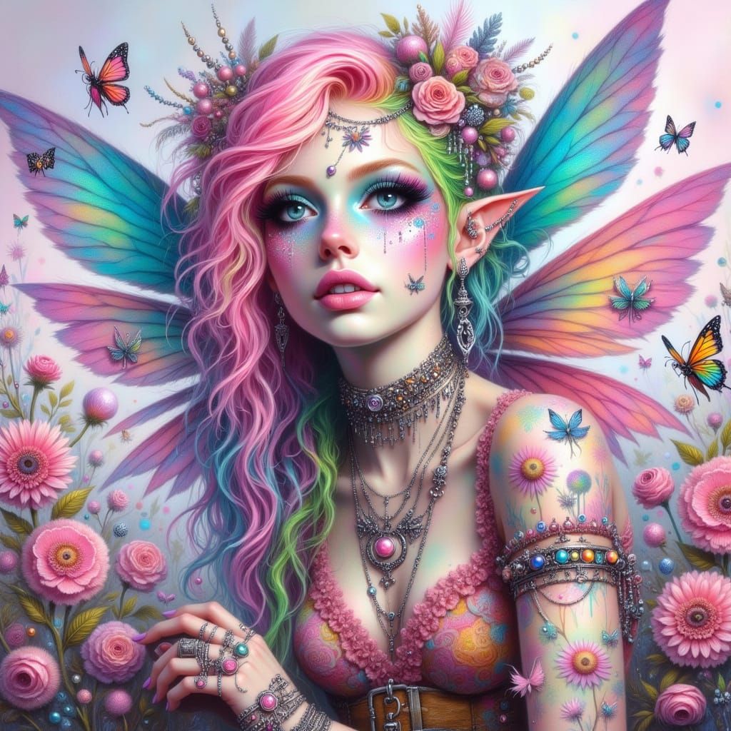 <lora:Fairy Punk:1.0> Pastel Punk Fairy