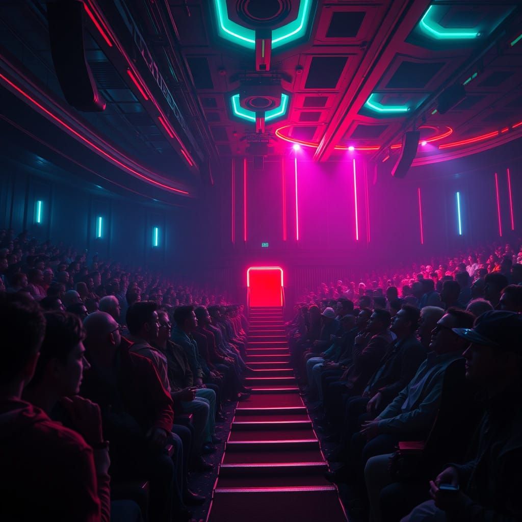 Ethereal 1980s Auditorium Radiates Neon Hues