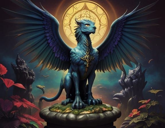 Cosmic Zen Garden Gargoyle in Golden Hour