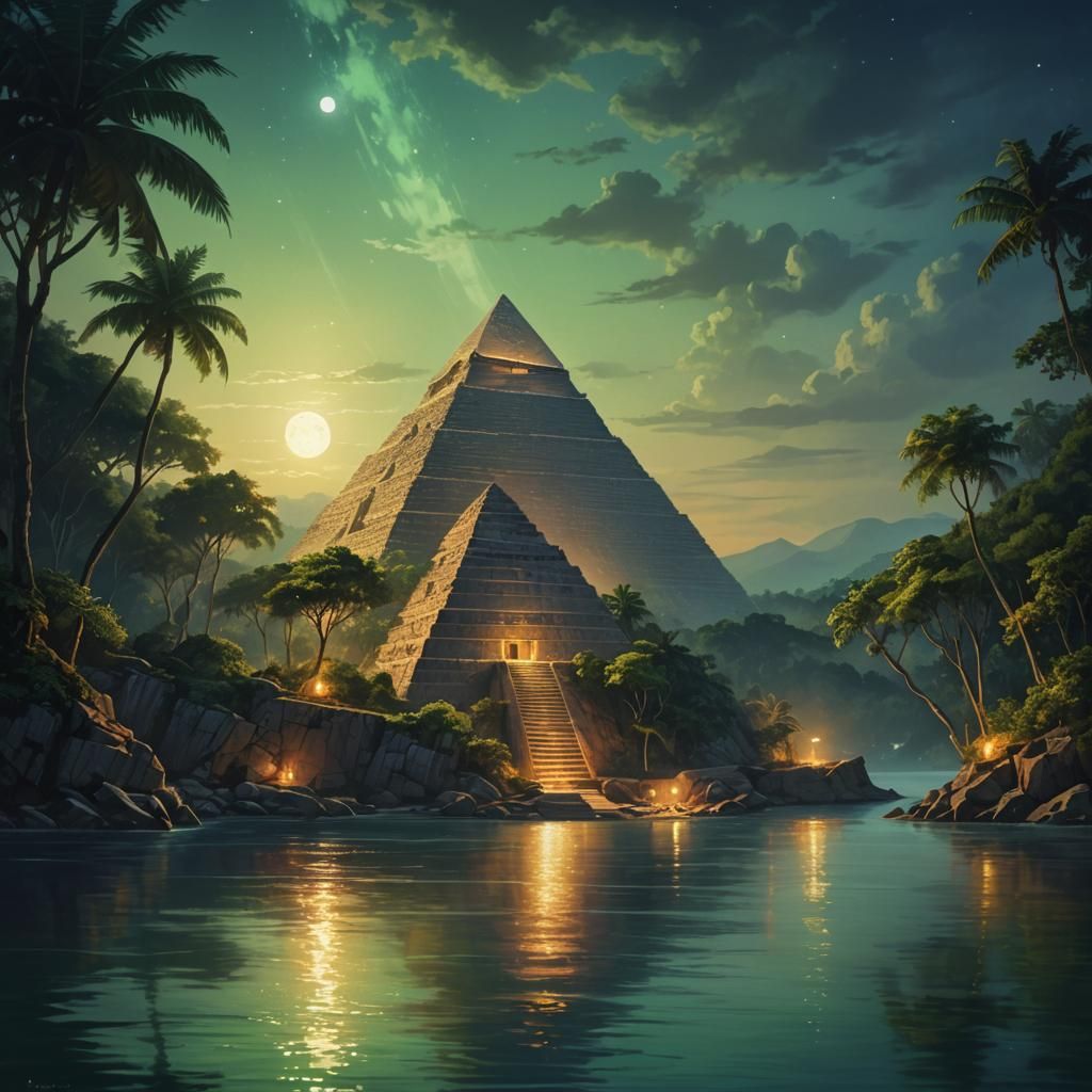 Ancient Pyramid Island in Dreamy Digital Painting