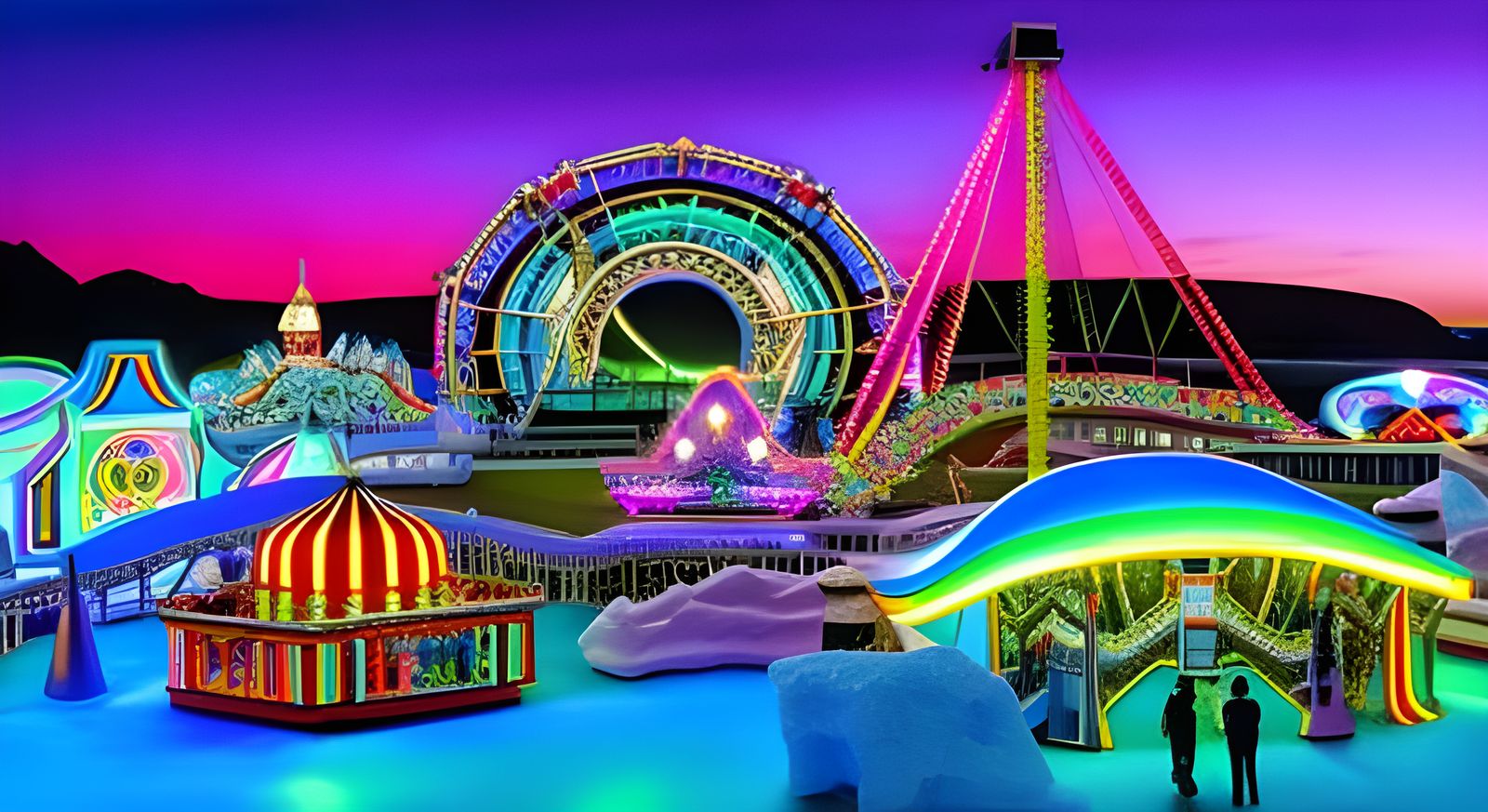 Miniature Carnival on Iceberg in Psychedelic Style