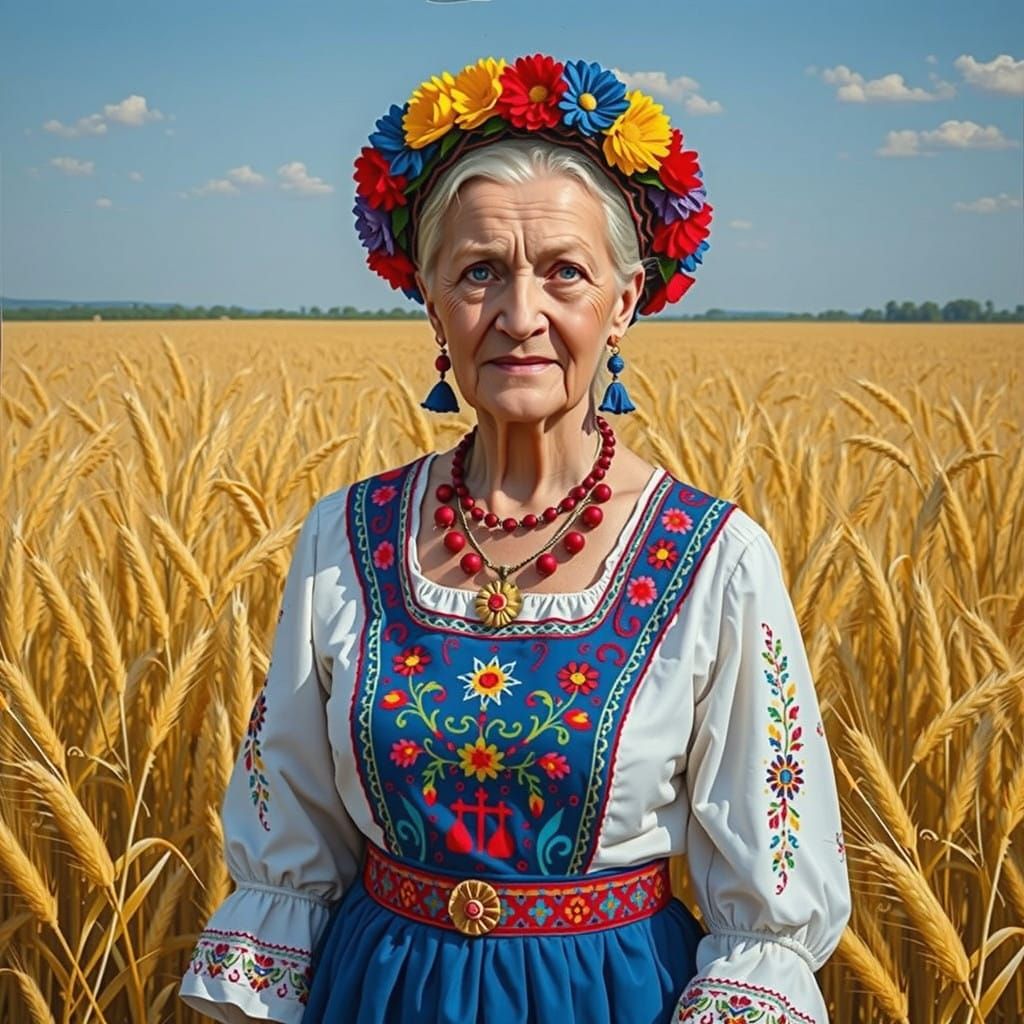 Elderly Ukrainian Woman in Traditional Attire