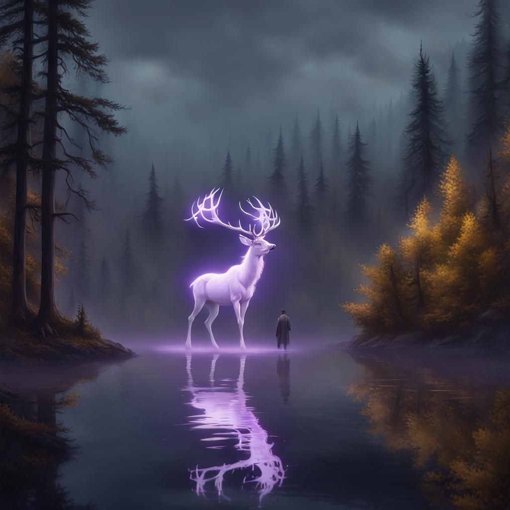 Harry Potter's Stag Patronus in Dark Fantasy Art