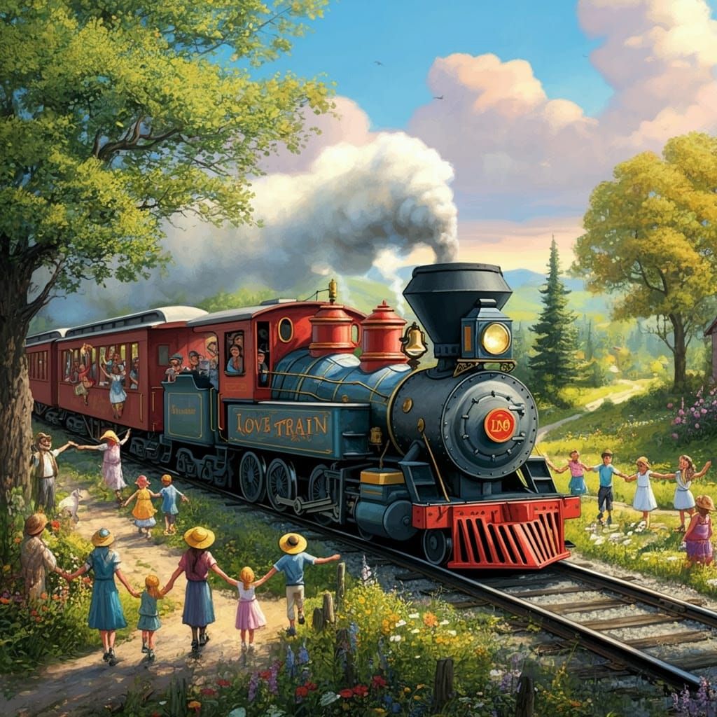 Vintage Locomotive Chugs Along with Circle of Love