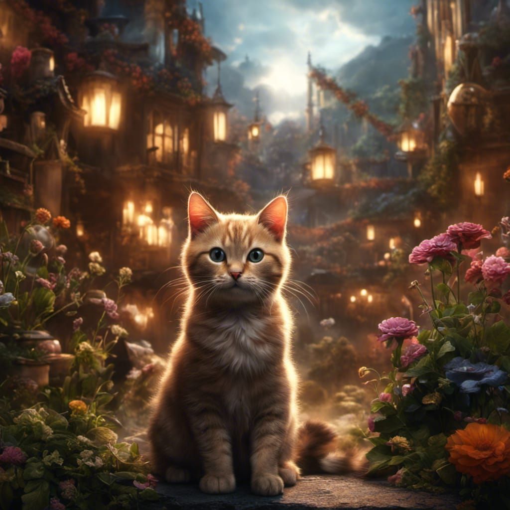 Cute Cat Invites Viewer to Party: Digital Painting