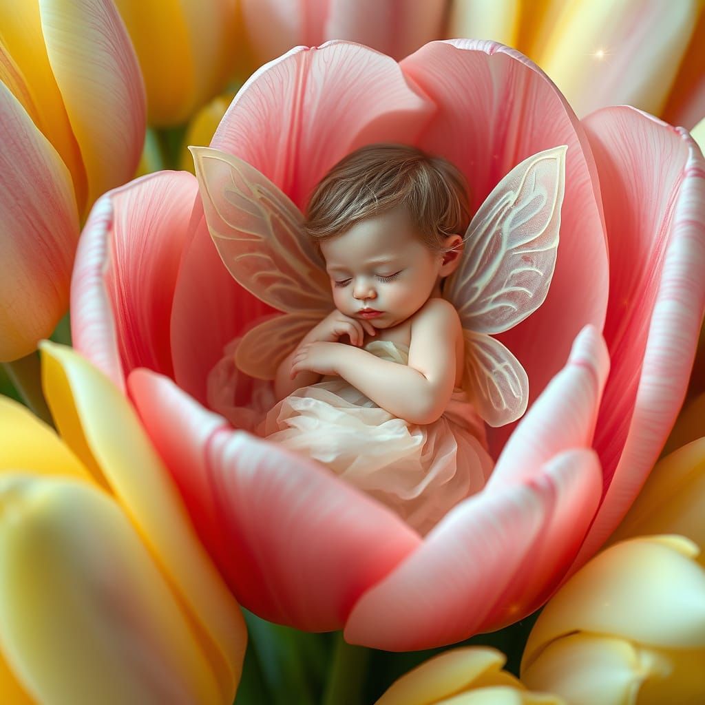 Enchanted Fairy in a Tulip Cup