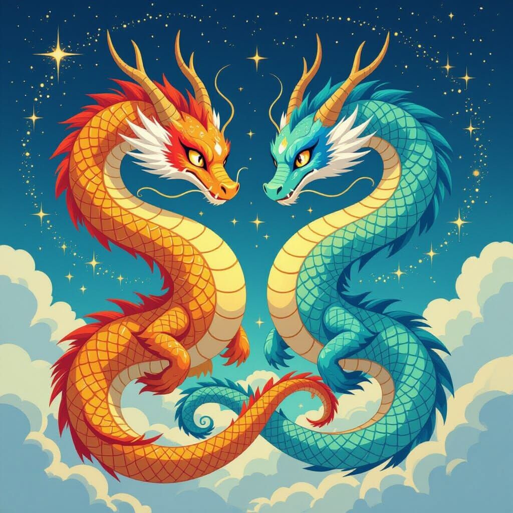 Serpentine Dragons in Eternal Dance, Art Nouveau Style