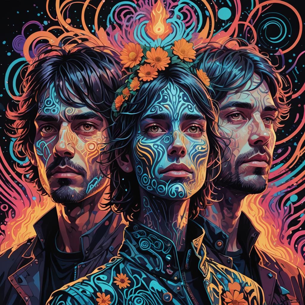 Psychedelic Rock Band Portrait with Eisblumen Patterns