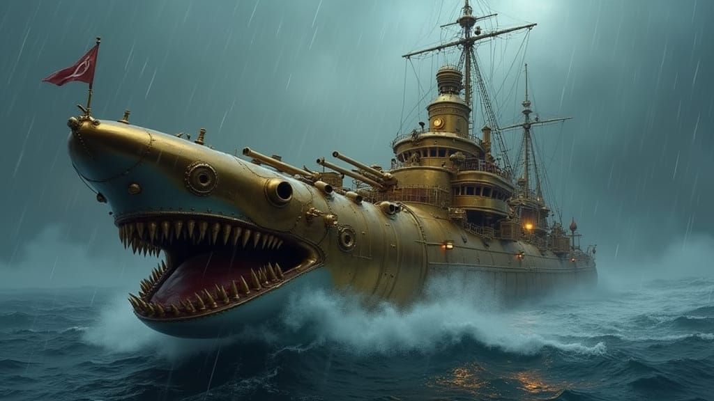Brass Shark Battleship in Heavy Seas
