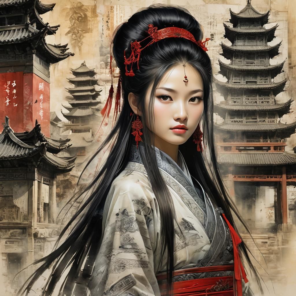 Chinese Princess in Ancient Palace: Fantasy Art