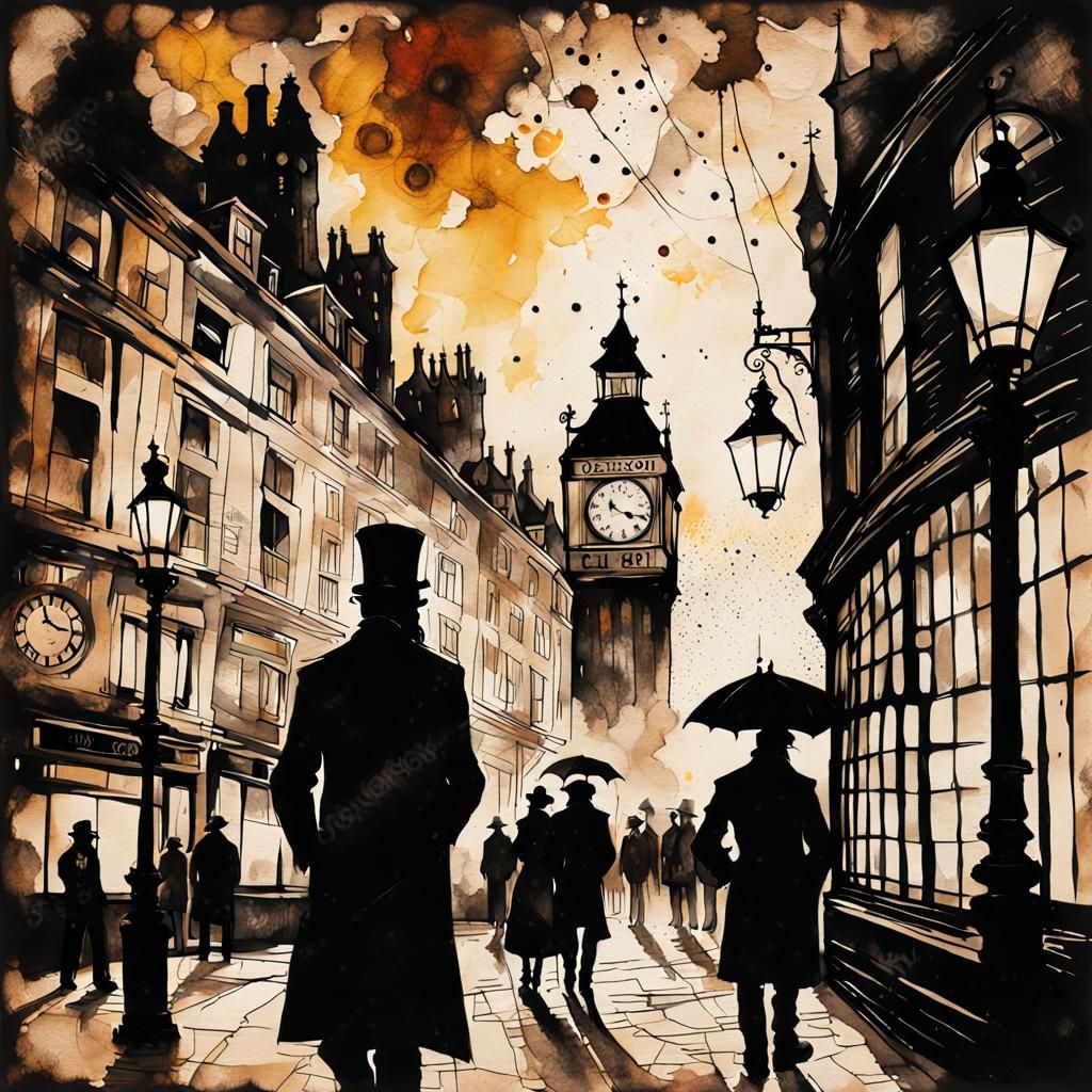 Steampunk London in Modern Ink Painting