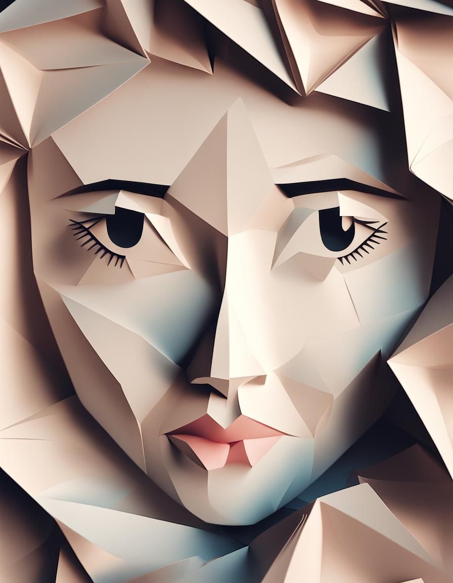 Origami Girl Face Papercraft in 8K Resolution
