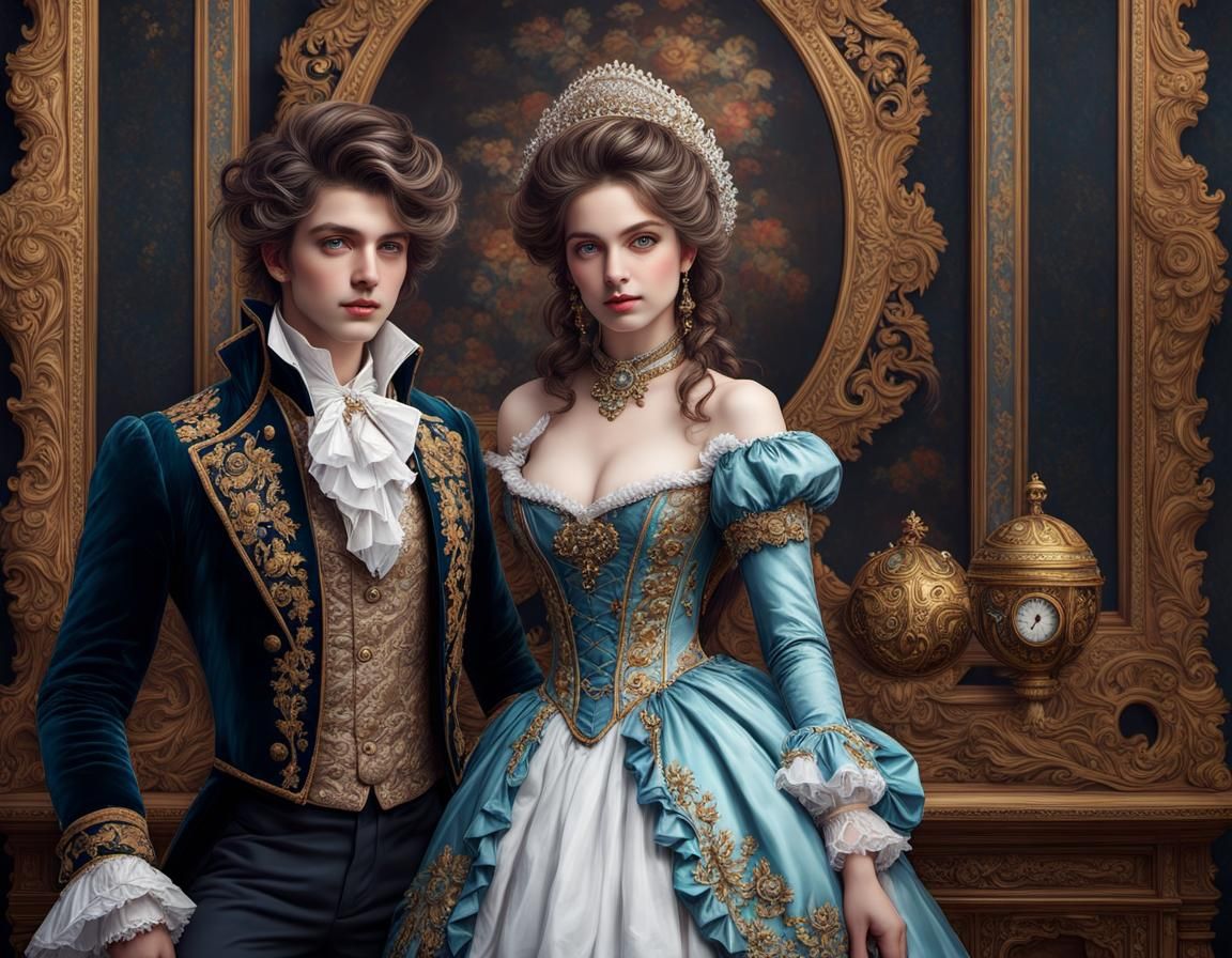 Rococo Children in Steampunk Style, Digital Art