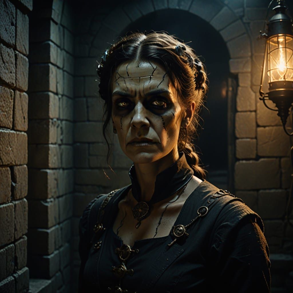 Steampunk Female Frankenstein in Gothic Castle