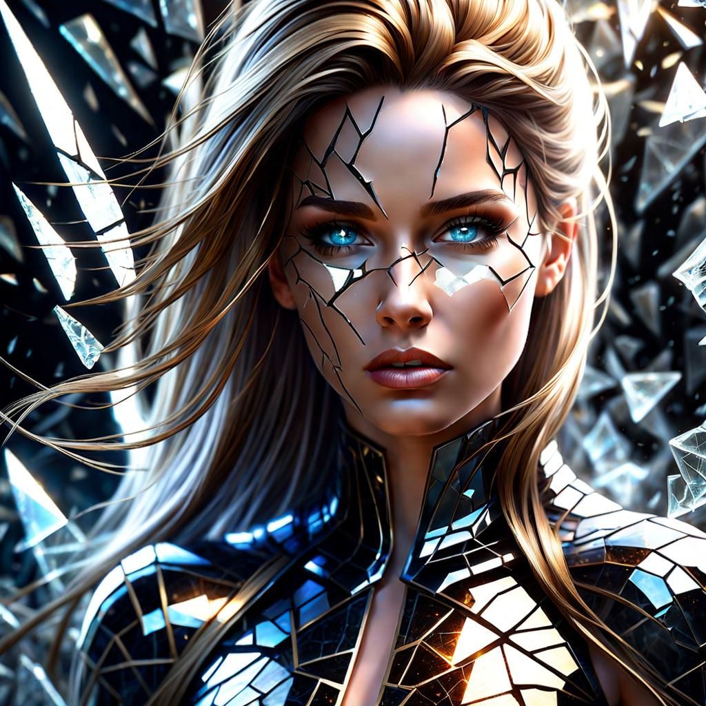 Cracked Glass Woman in Dark Fantasy Style