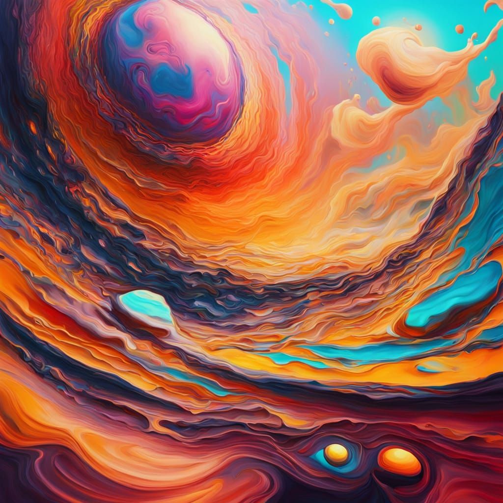 Surreal Planet Rotation in Oil on Canvas