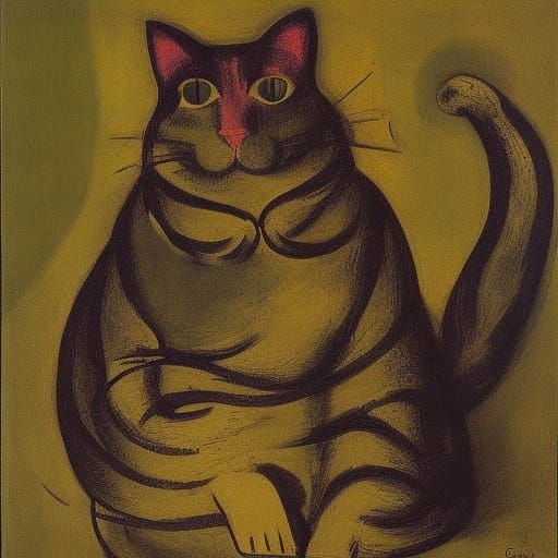 Domestic Cat in Expressionist Surrealist Style
