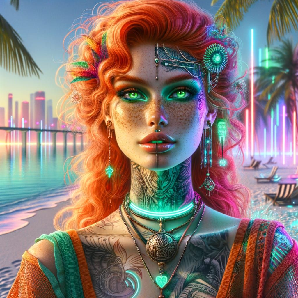 Cyberpunk Goddess in Tropical Paradise