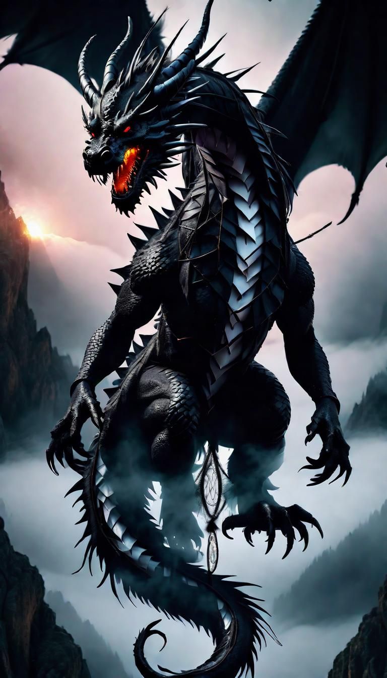 Black Dragon God Dreamcatcher in Dark Fantasy Style