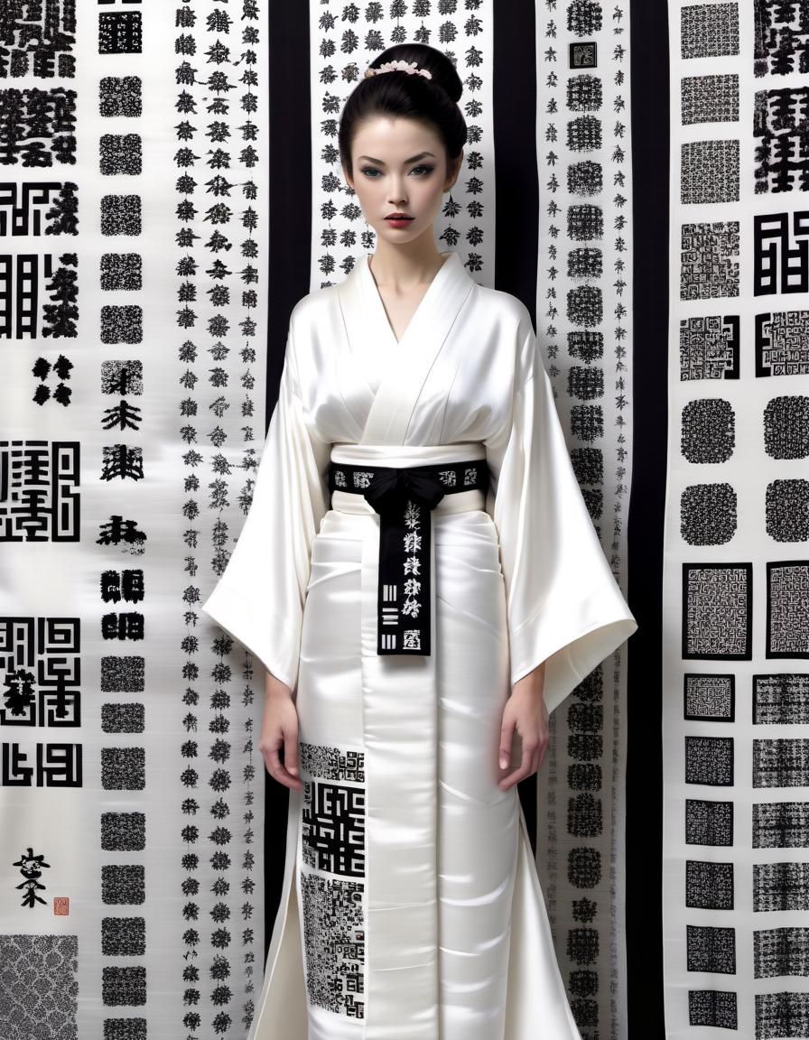 Elegant Kimono with QR Code Embroidery