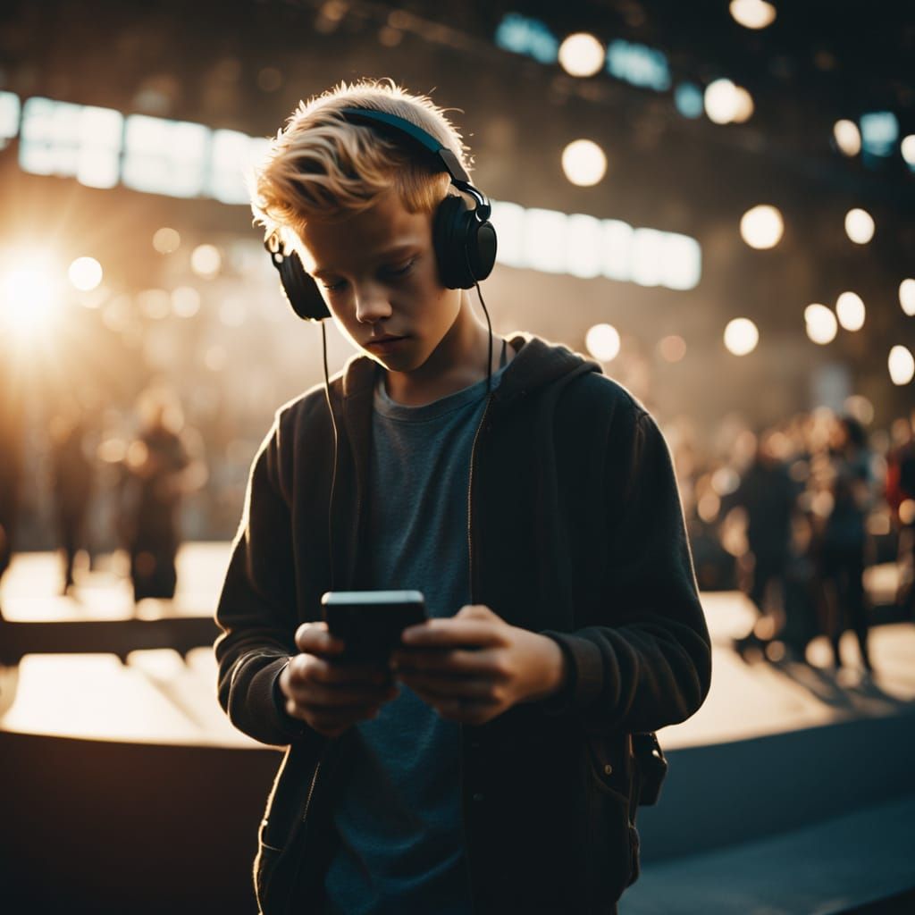 Boy with Headphones in Cinematic Style