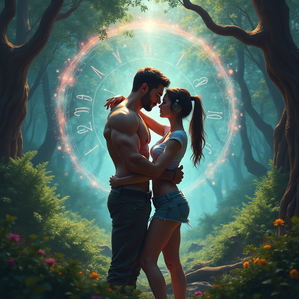 Intimate Moment in a Vibrant, Otherworldly Landscape