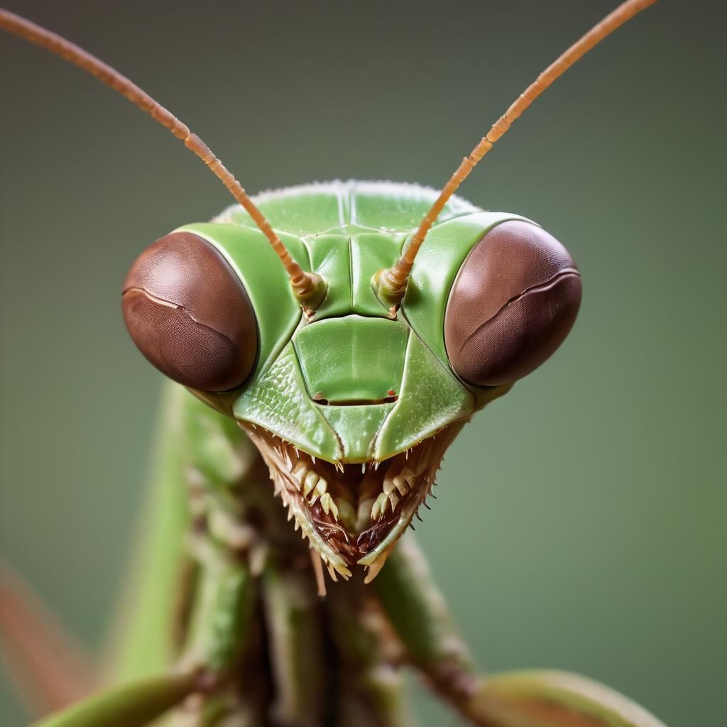 Macro Photo of Praying Mantis Head with Bokeh