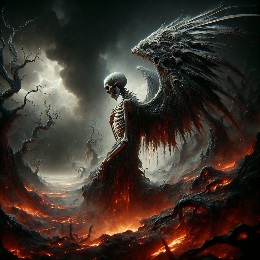 Fallen Angel on the Brink: Eerie 3D Render