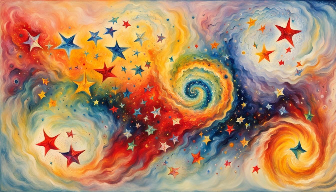 Hallucinatory Star Maelstrom in Naive Art Style