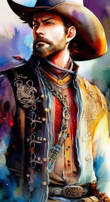 Cowboy Viking in Watercolor Manga Style