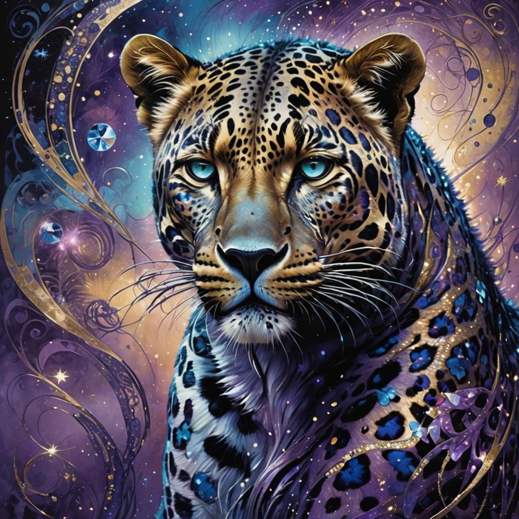 Iridescent Leopard in Shimmering Fantasy Realm