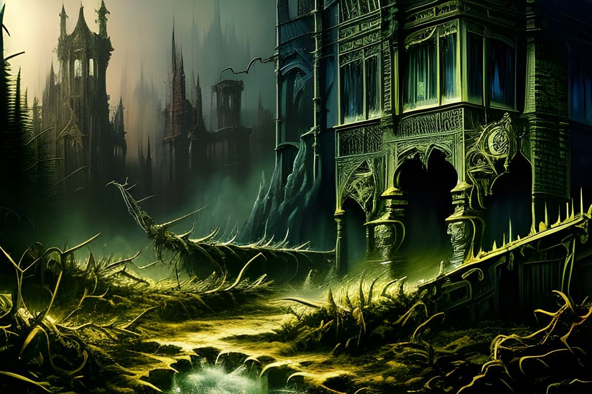 Gothic Eldritch Shelter in Cartoon Style