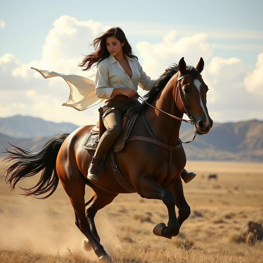 Tifa Rides a Horse in Cinematic Photorealistic Style